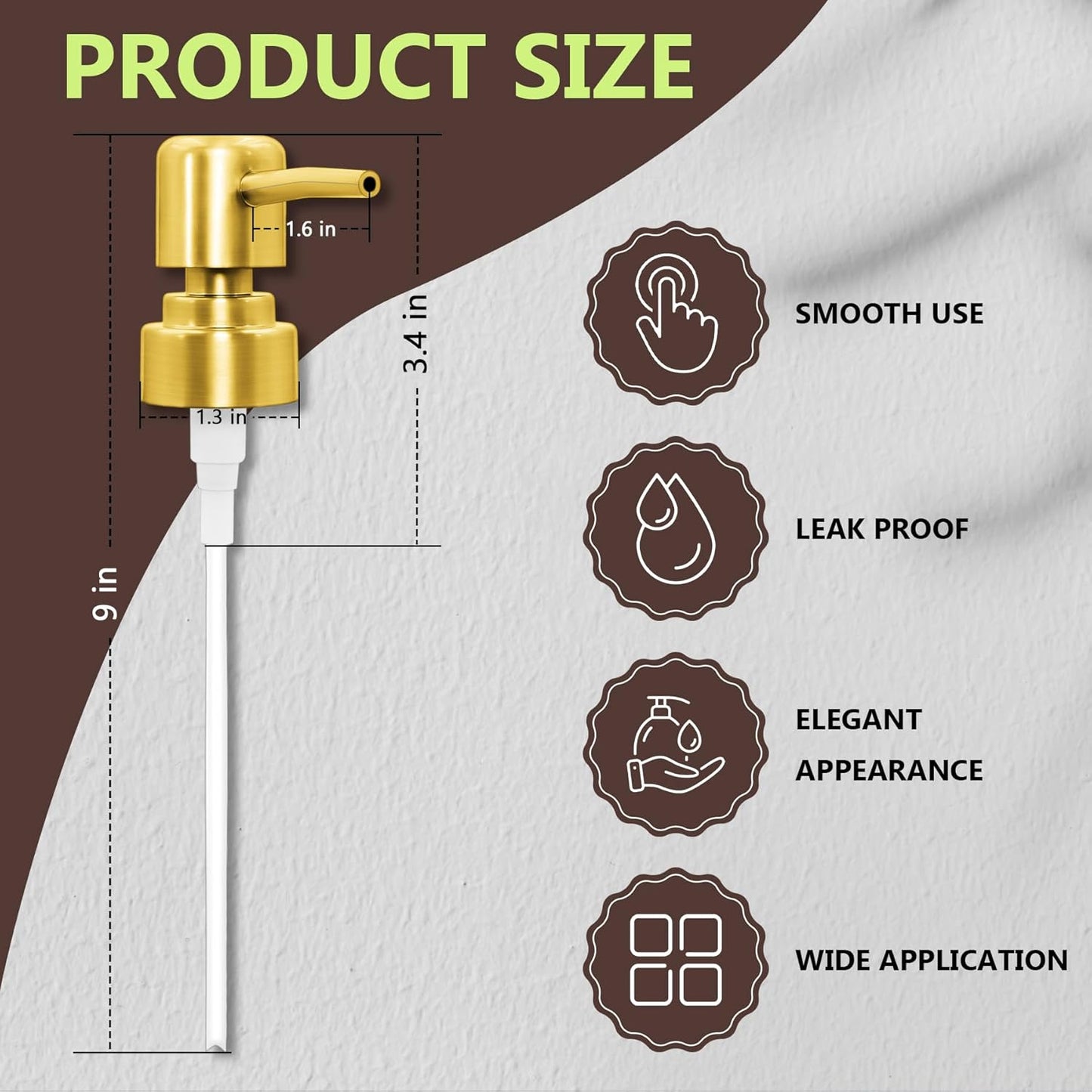 6Pcs Soap Dispenser Pump Head Replacement Set,Reusable Hand Soap Dispenser Top for Bathroom,Kithen Worktop Bottles, Standard Diameter 28/400 Neck Size (6, Gold)