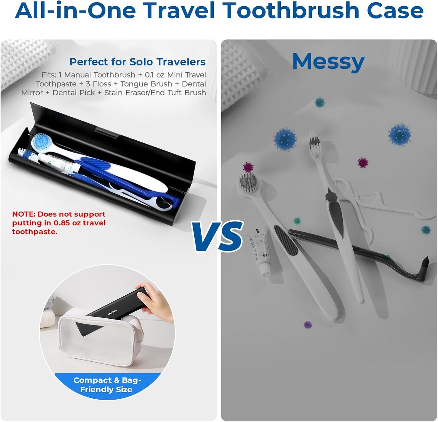 Wider Aluminum Toothbrush Travel Case, Portable Travel Toothbrush Holder, Durable Manual Toothbrush Box Container for Traveling, Bathroom, Camping, Business Trip, Black