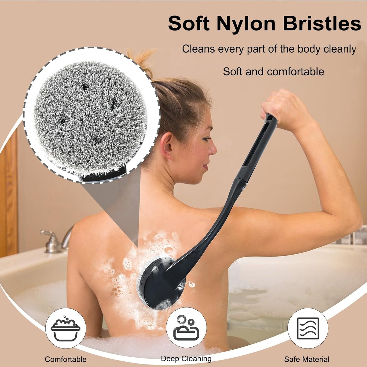Back Scrubber for Shower,20.5" Bath Brush Long Handle for Deep Clean,Back Brush for Shower for Men Women(Black)