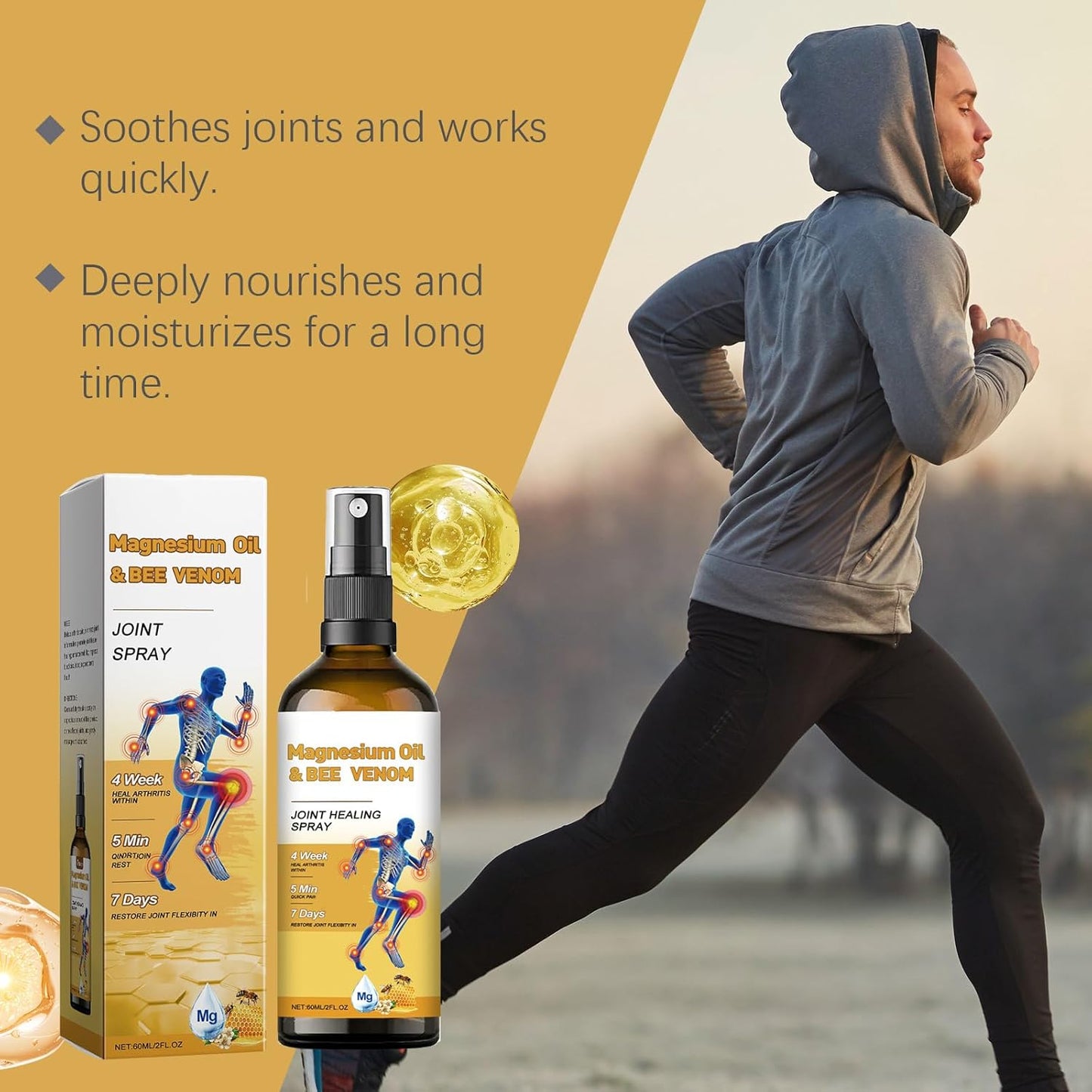 Bee Venom Refreshing Body Mist - Cooling Gel Spray for Skin, Lightweight Hydration During Massage, Non-Sticky Daily Skin Care Spray