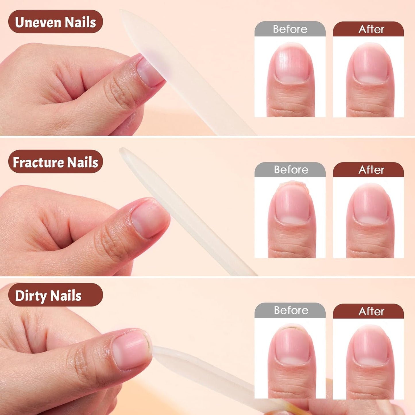 CANVALITE Glass Nail Files for Natural Nails - Double Sided 180/320 Grit Crystal Glass File with Case, Gentle Emery Boards for Damaged Nails, Stocking Stuffers for Women (Rose Gold)