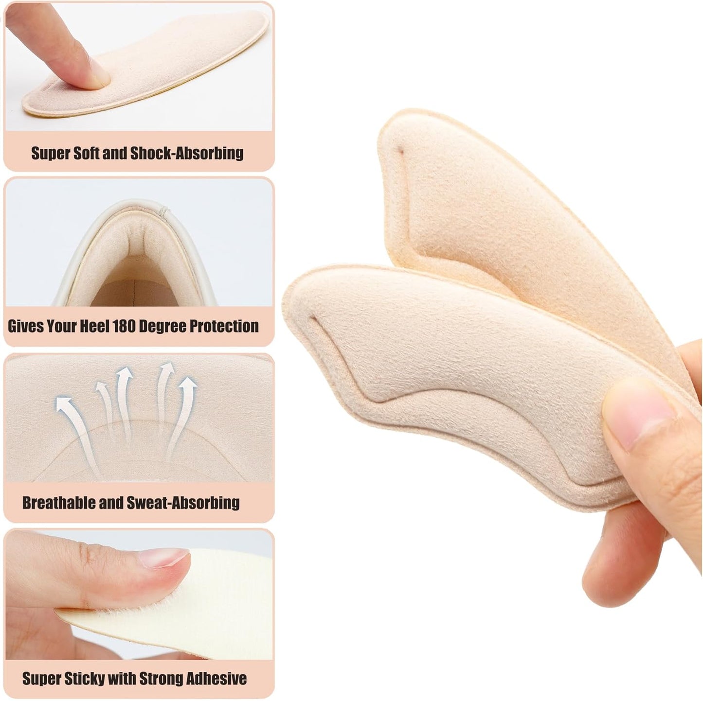 Heel Cushion Pads, Metatarsal Pads for Women, Ball of Foot Cushions, Liners for Pain Relief, Prevent Blisters Friction, Shoe Inserts for Loose Shoes to Make Fit Tighter (4 Pairs)
