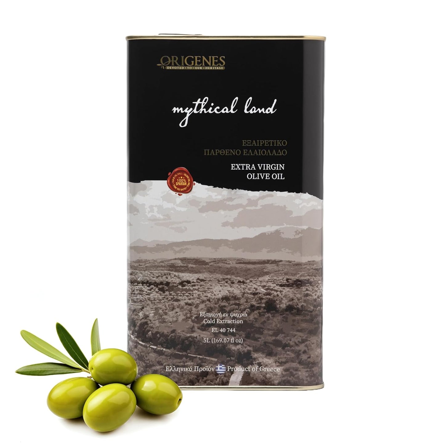 Extra Virgin Olive Oil Tin, Great Taste Cold Pressed, Polyphenol Rich EVOO, KORONEIKI Olive Oil Extra Virgin, EVOO from the Land of Sparta 5lt Tin