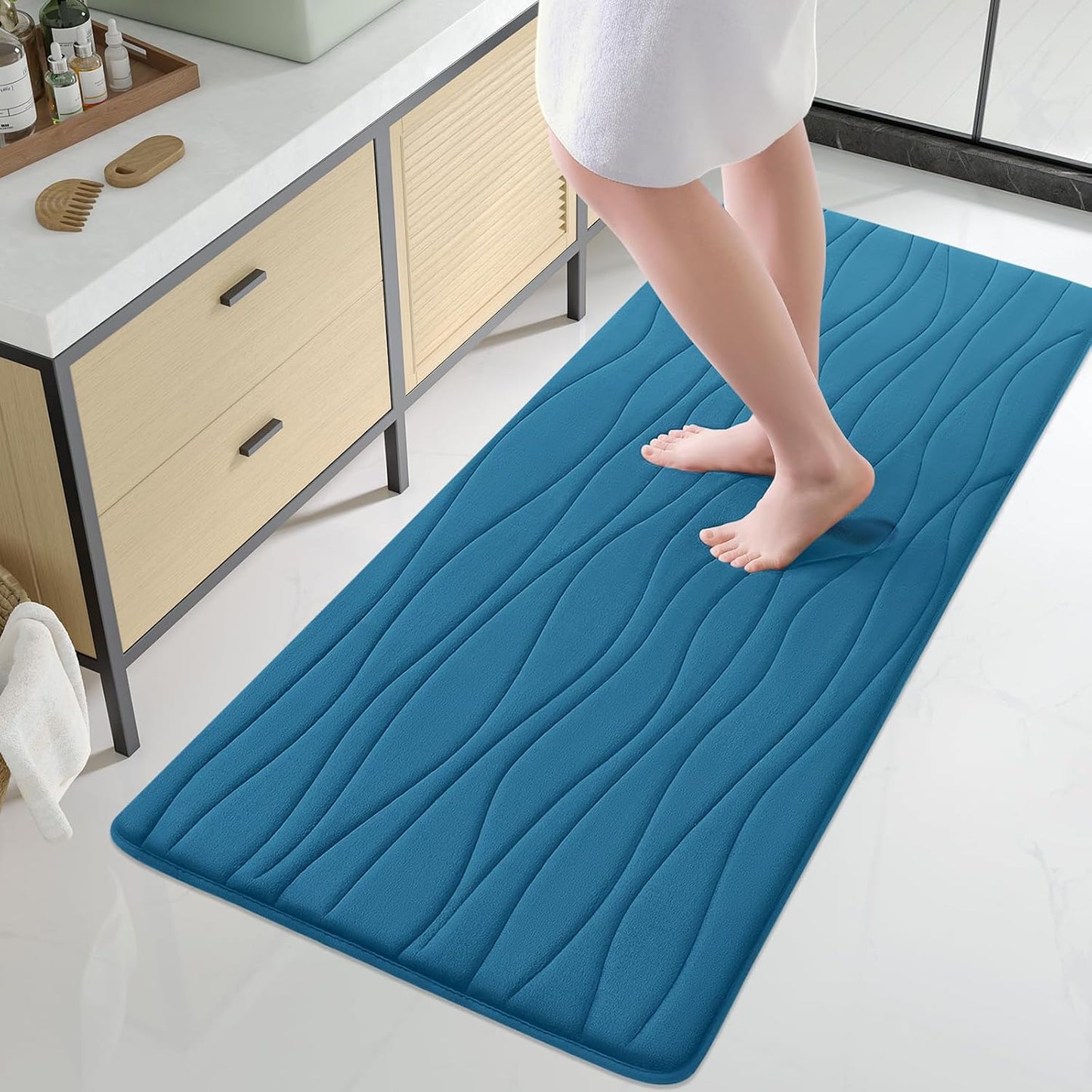 Buganda Memory Foam Bathroom Rug Mat 70x24, Extra Soft and Absorbent Bath Mats, Non-Slip and Machine Washable Bath Rugs for Bathroom Floor,Tub and Shower, Peacock Blue