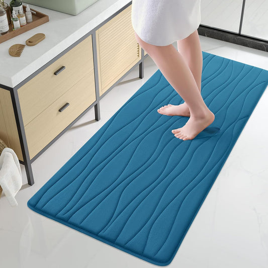 Buganda Memory Foam Bathroom Rug Mat 54x24, Extra Soft and Absorbent Bath Mats, Non-Slip and Machine Washable Bath Rugs for Bathroom Floor,Tub and Shower, Peacock Blue