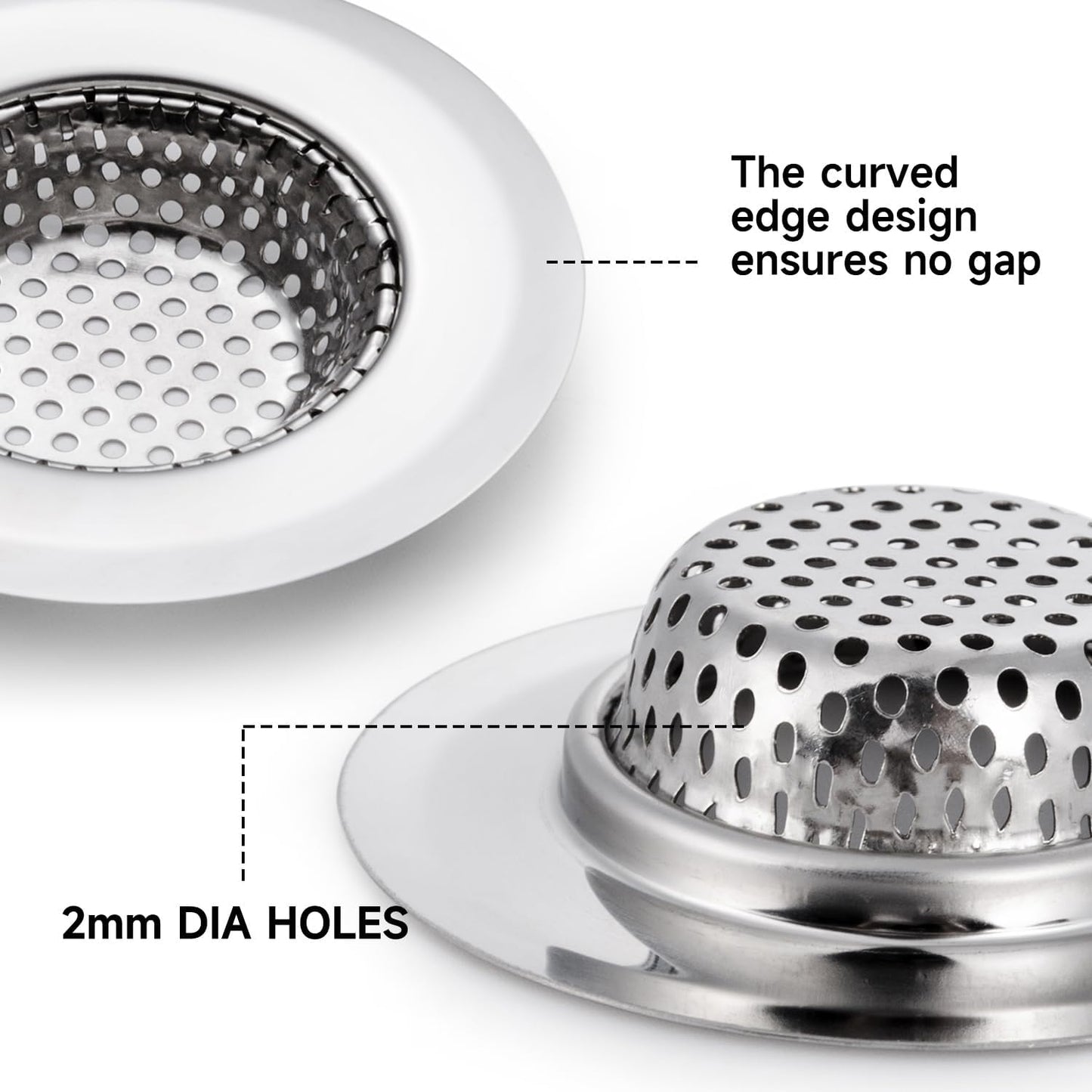 2PCS Bathtub Drain Strainer Cover - 2.84 inch Stainless Steel Shower Drain Hair Catcher