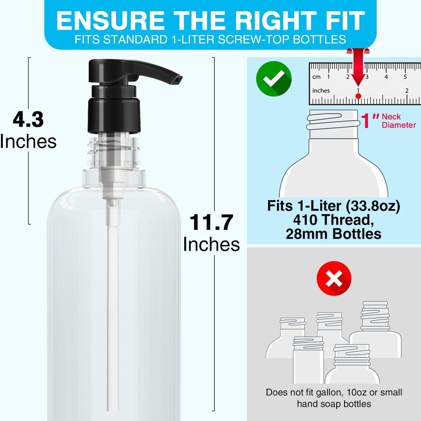 12-Pack Shampoo Pumps for Liter 33.8 oz Shampoo and Conditioner, Pump Dispenser Fits Most Salon Bottles with 1-inch Wide Opening, Black & White Replacement Pump for Soft Hair Products, Body Wash