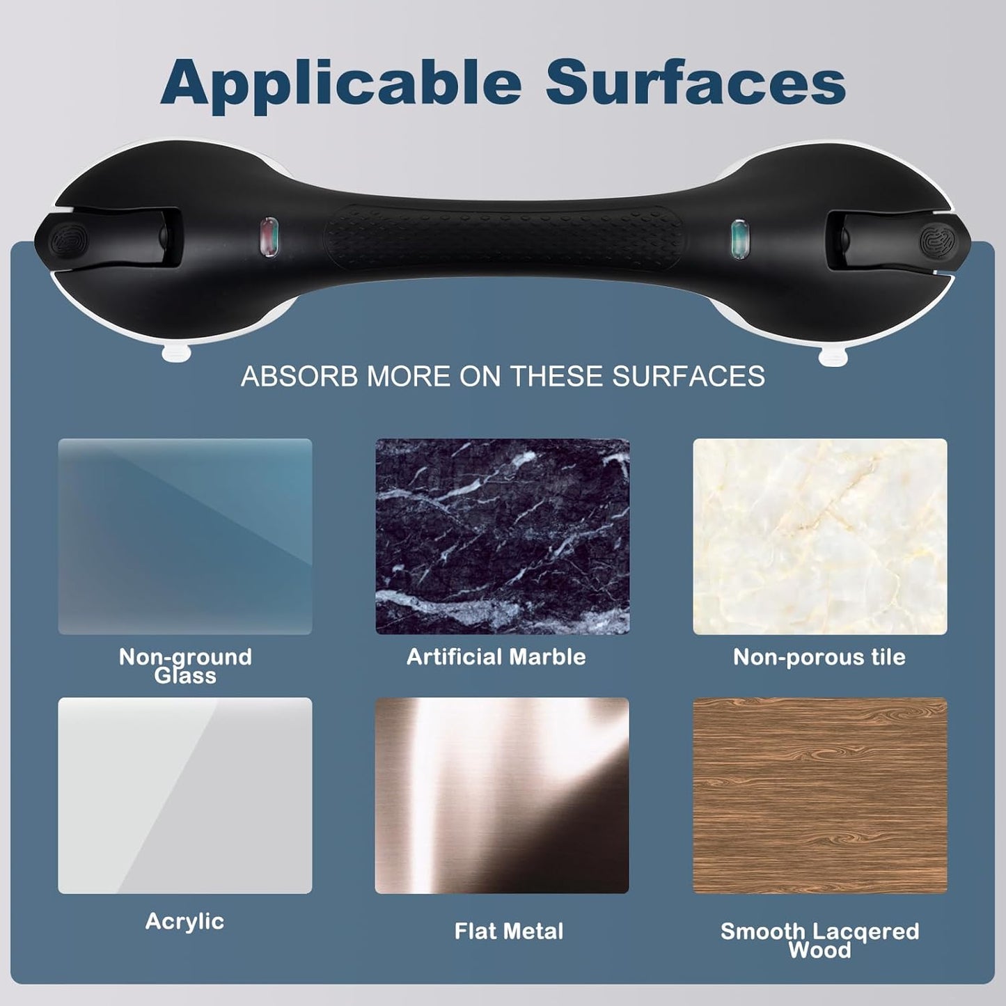 Shower Grab Bar 2 PCS Suction Grab Bars for Bathtubs and Showers, Heavy Duty Shower Handle Removable Shower Handrails for Kids and Elderly, Bathroom Safety Grip Waterproof(Black)