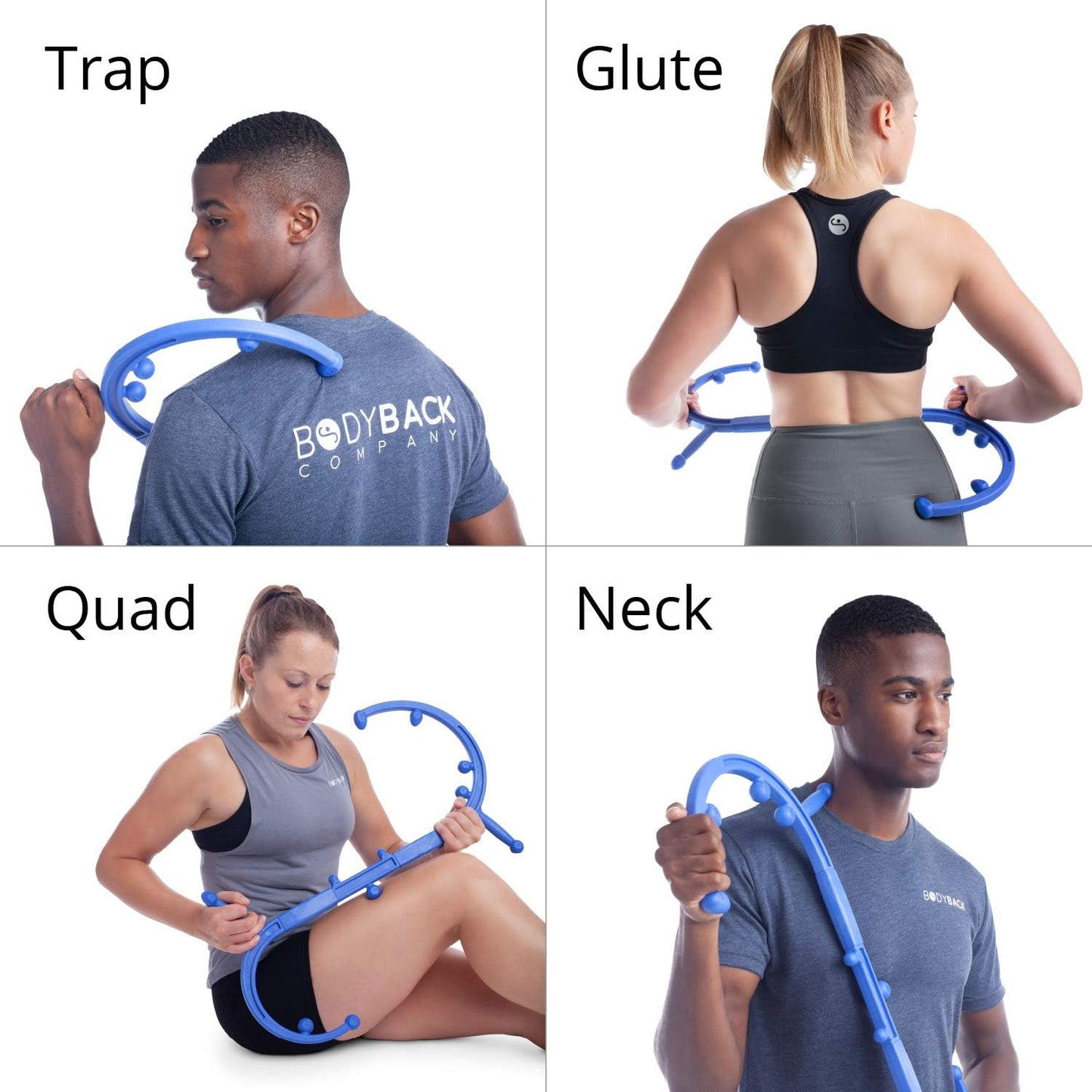 Body Back Buddy Elite Trigger Point Massage Tool, Neck and Back Massager Handheld, Manual Self Massager, Massage Cane, Muscle Knot Remover with Instructions, 2-Pack Bundle (Blue)
