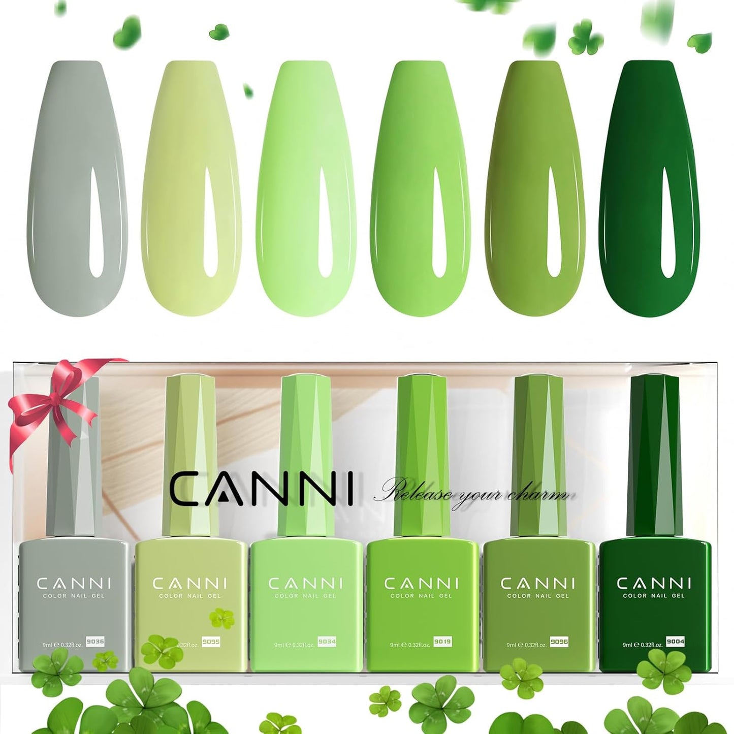 CANNI 6Pcs 9ml Emerald Green Gel Nail Polish Set- Dark Sage Forest Green Gel Polish Kit Lime Olive Forest Colors DIY at Home Salon Christmas New Year's Gifts for Girls