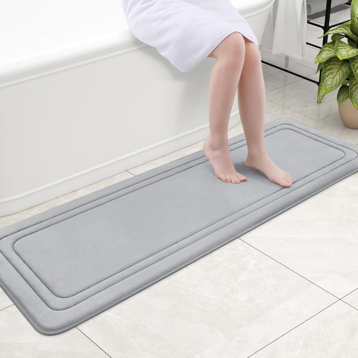 Grandaily Memory Foam Bath Mat Rug 59x20, Ultra Soft, Non-Slip and Absorbent Bathroom Rugs, Machine Wash Dry, Comfortable Bath Carpet for Bathroom Floor, Tub and Shower, Grey