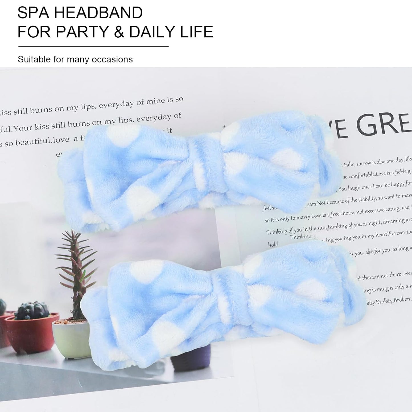 CIEHER 8 Pcs Spa Headbands for Women & Girls, Blue Dot Spa Headbands for Bachelorette Party, Sleep Party & Face Wash, Bachelorette Gifts for Bridesmaids