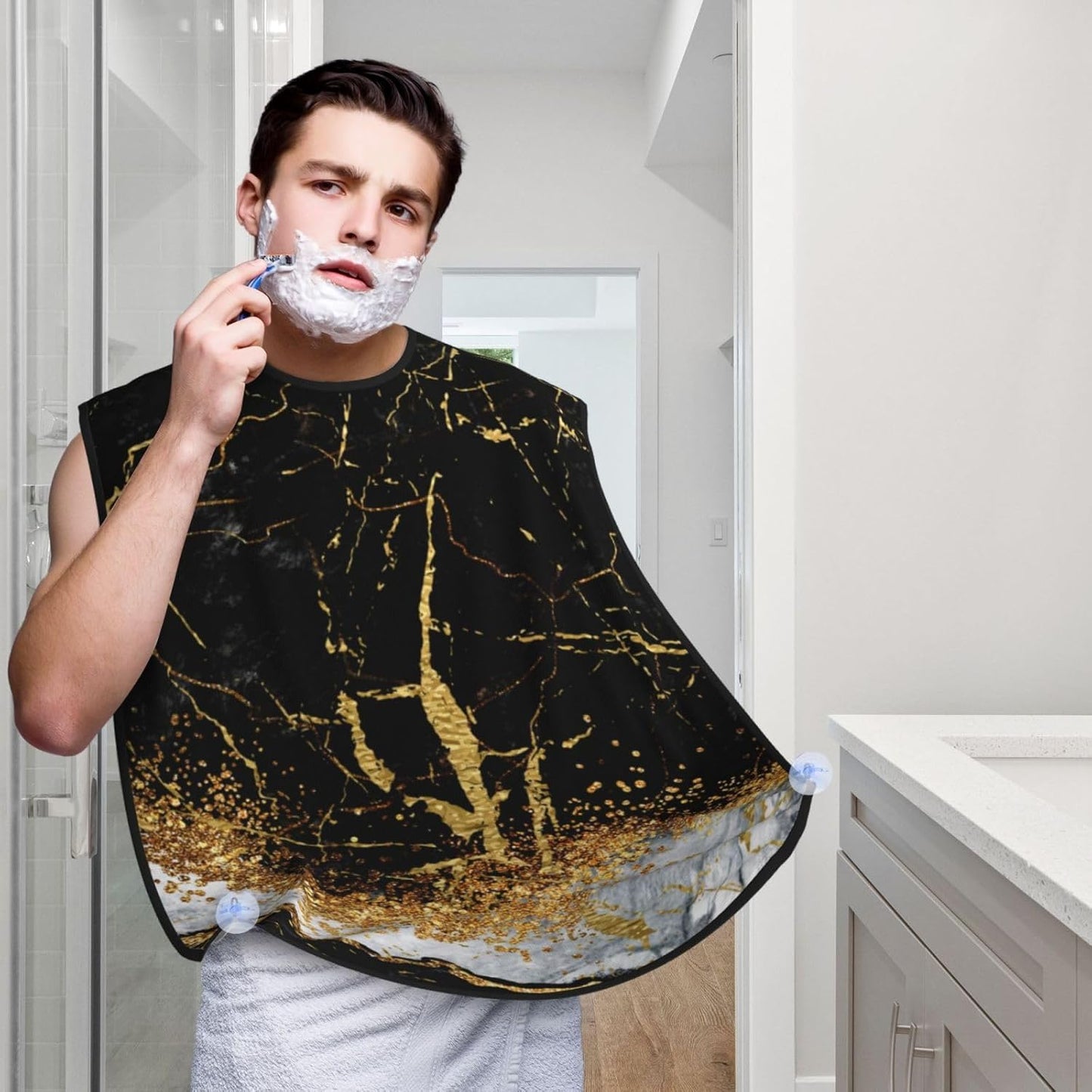 Marble Beard Bib Apron, Beard Hair Catcher For Men Shaving, Waterproof With Suction Cups