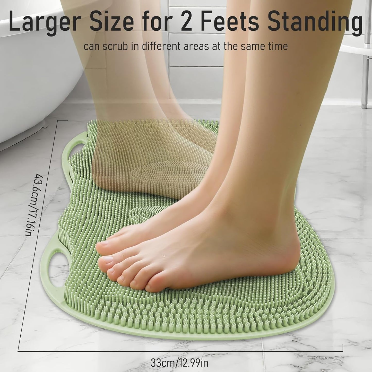 XL Shower Foot Scrubber Mat, Silicone Feet Massage Cleaner Dead Skin Toes Clean Pad without Bending Non-slip Suction Cups -Improve Circulation for Feet Beauty Exfoliate Smooth Achy 17.2*13" Sage Green