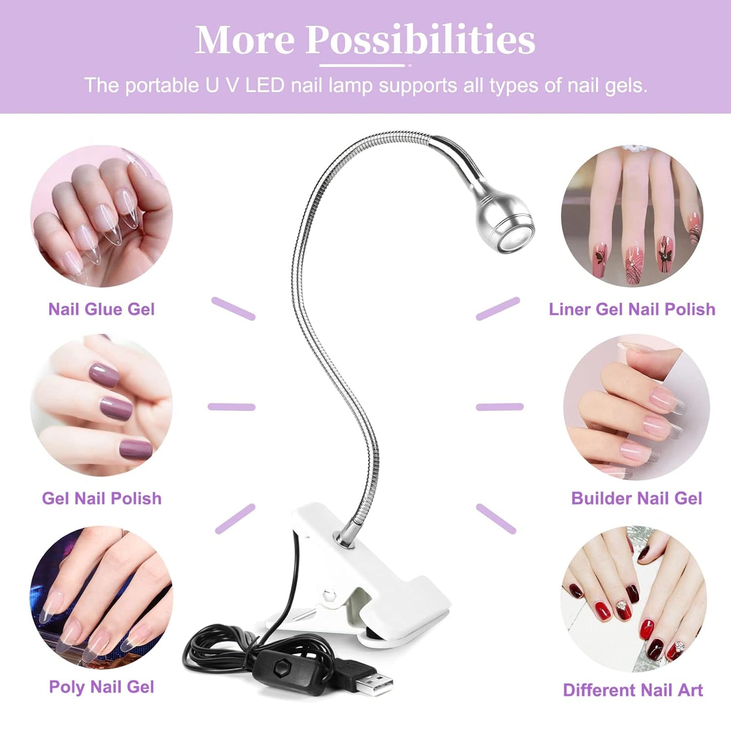 Saviland Mini Nail LED Lamp – Flexible Rotatable USB Quickly Nail Dryer Gel Lamp for Nails with Securing Clip Led Light for Nails for Curing Gel Polish U V Nail Gels Manicure DIY