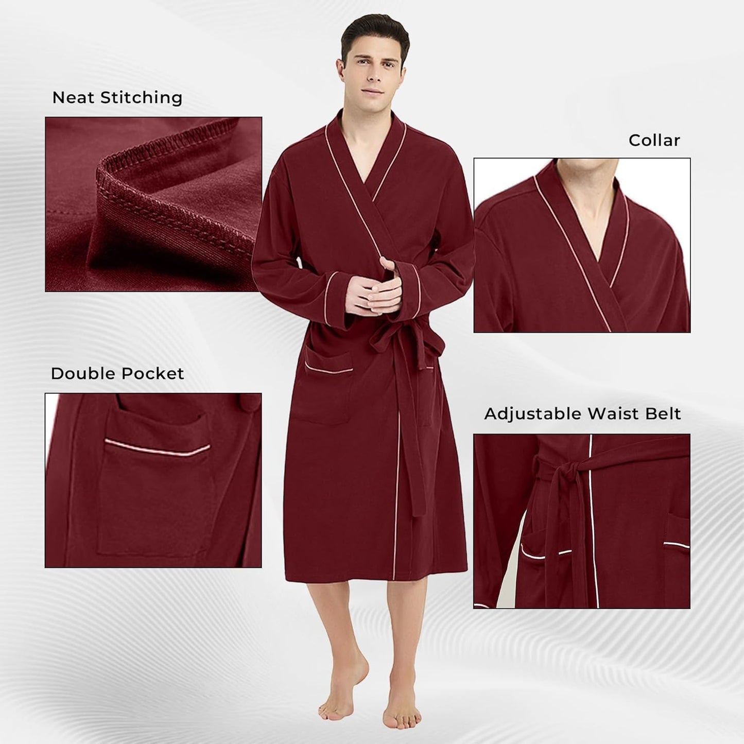 U2SKIIN Mens 100% Cotton Robe Lightweight Knit Bathrobe