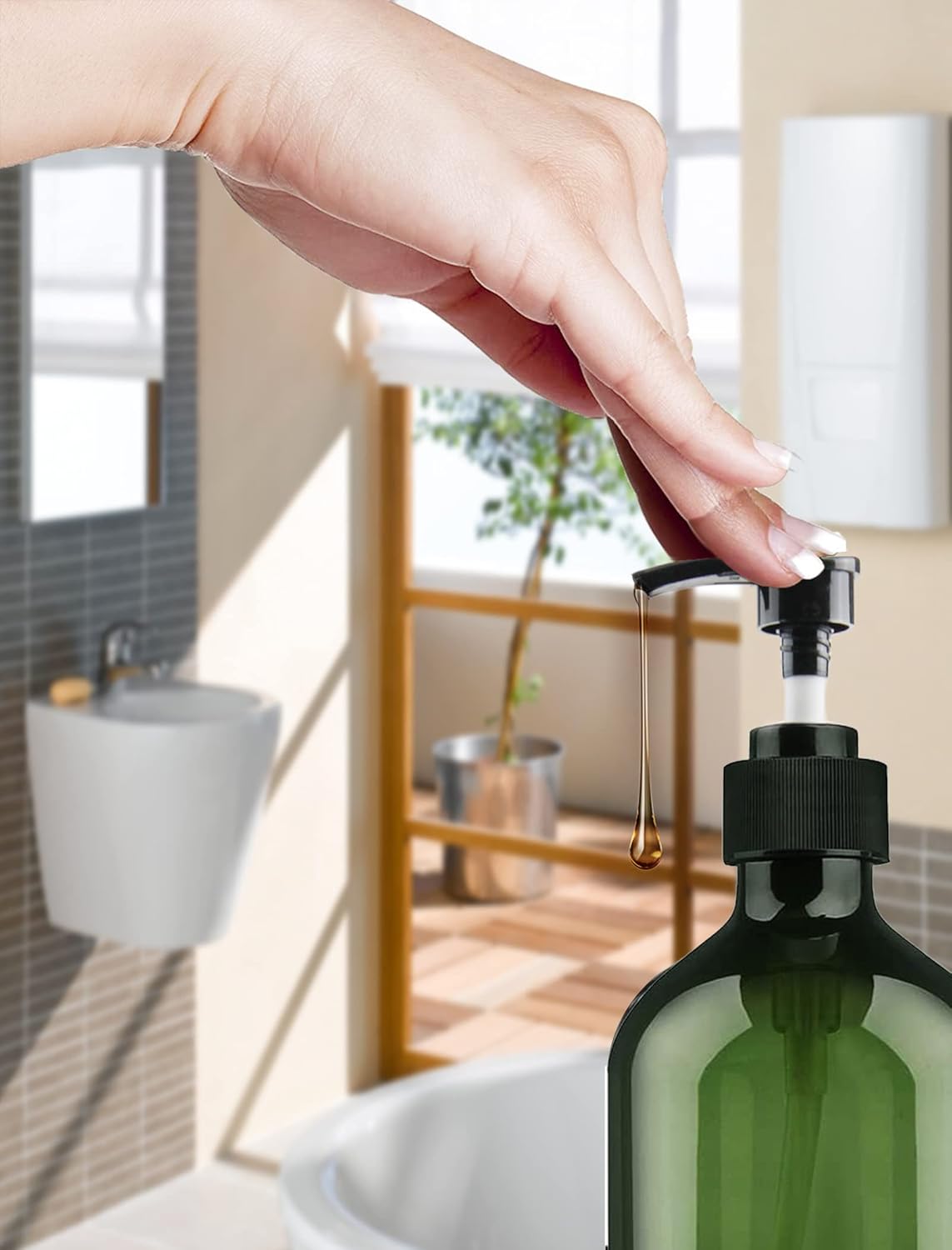 Empty Plastic Bottles with Pump Dispenser and 6pcs Labels Included, Refillable Travel Containers for Hand sanitizer Shampoo Lotion, etc - No BPA/Paraben, 500ml/16.9oz (3 Pack(Green))