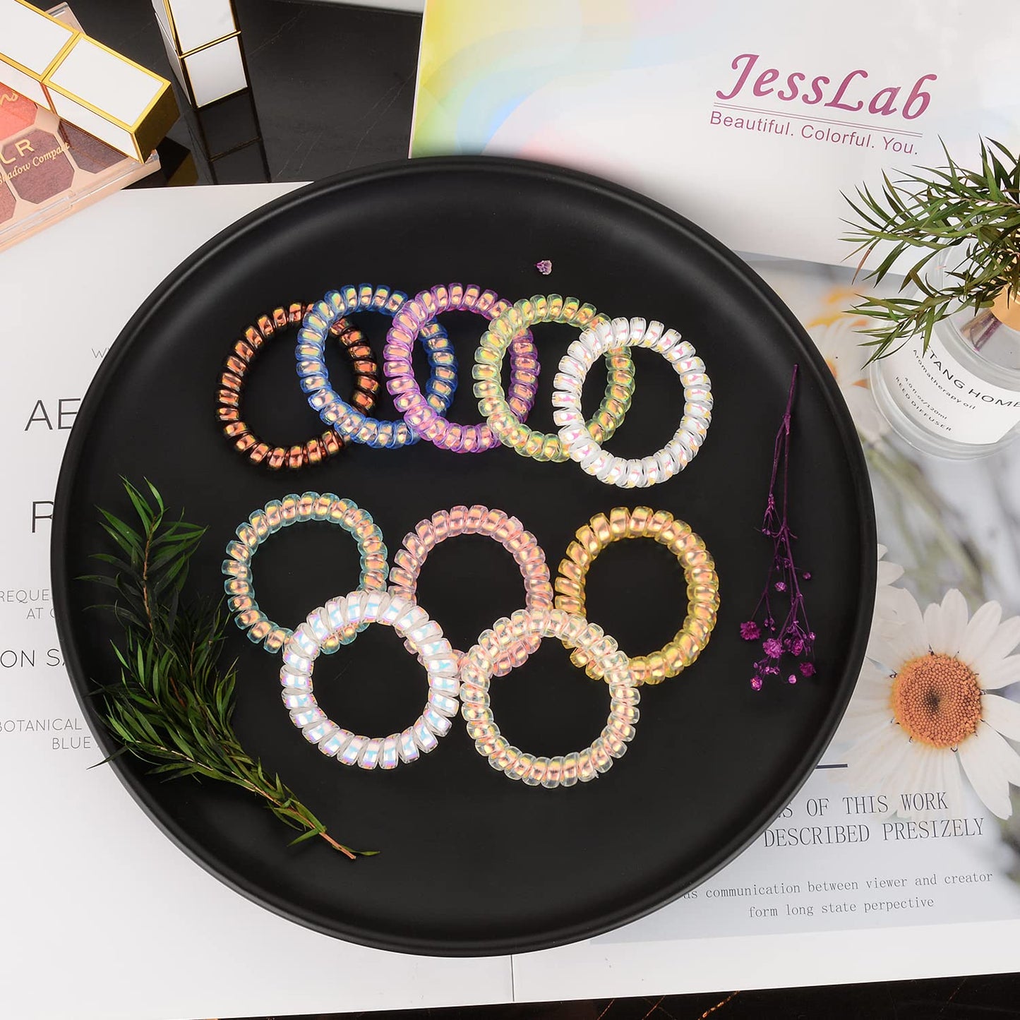 JessLab Spiral Hair Ties for Women, 10-Pack Traceless No-Damage Ponytail Holders, Coils Hair Bands for Girls, Assorted Colors