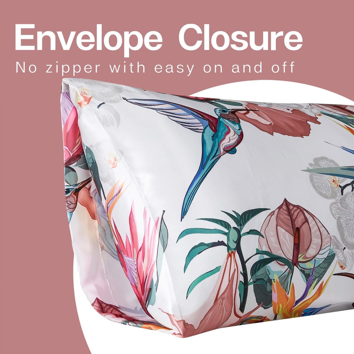 MR&HM Satin Body Pillow Cover, Soft and Breathable Body Pillow Case with Envelope Closure, Cooling and Silky Long Pillowcase for Hair and Skin,Grey (20x54, Floral Bird)