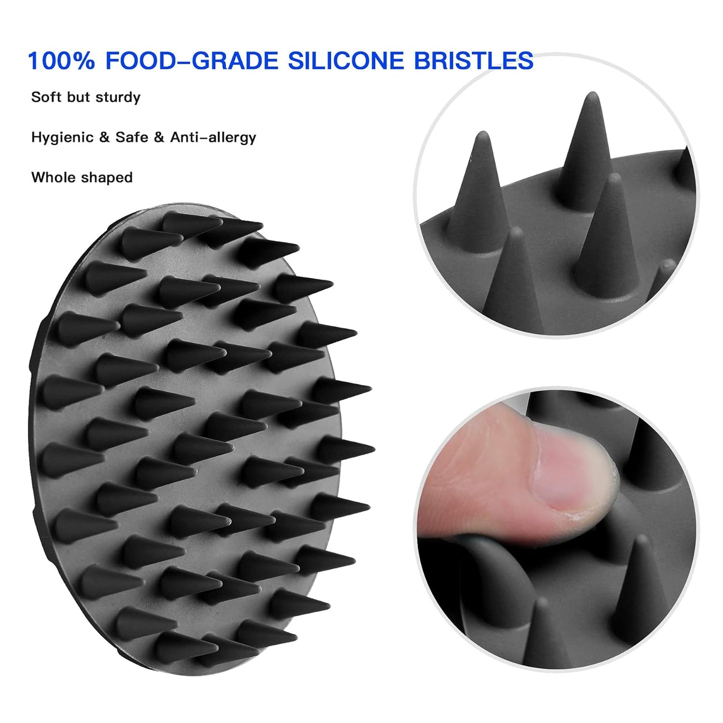 INNERNEED Scalp Massager Shampoo Brush, Wet & Dry Manual Scalp Care Head Scrubber Hair Washing, Soft Silicone Bristles, for Hair Growth, Dandruff Removal (Black+Pink)