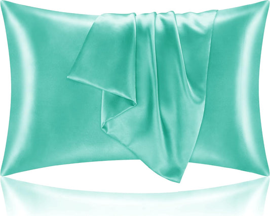 BEDELITE Satin Pillowcase for Hair and Skin, Super Soft and Cooling Similar to Silk Pillow Cases 2 Pack with Envelope Closure, Gift for Women Men(20"x30" Queen Size, Turquoise)