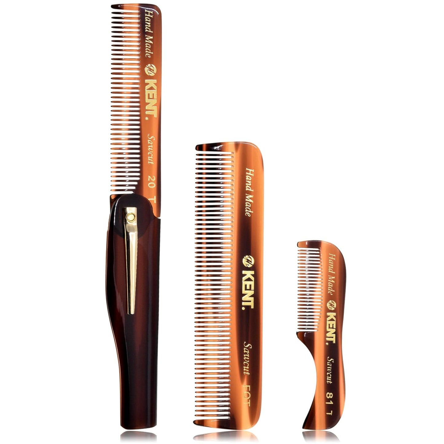 Kent Set Men's Hair Pocket Combs, 81T X-Small, FOT All Fine Tooth, 20T Fine Tooth Folding Comb. Best Hair, Beard and Mustache Grooming Kit for Travel and Home Care, Handmade in England