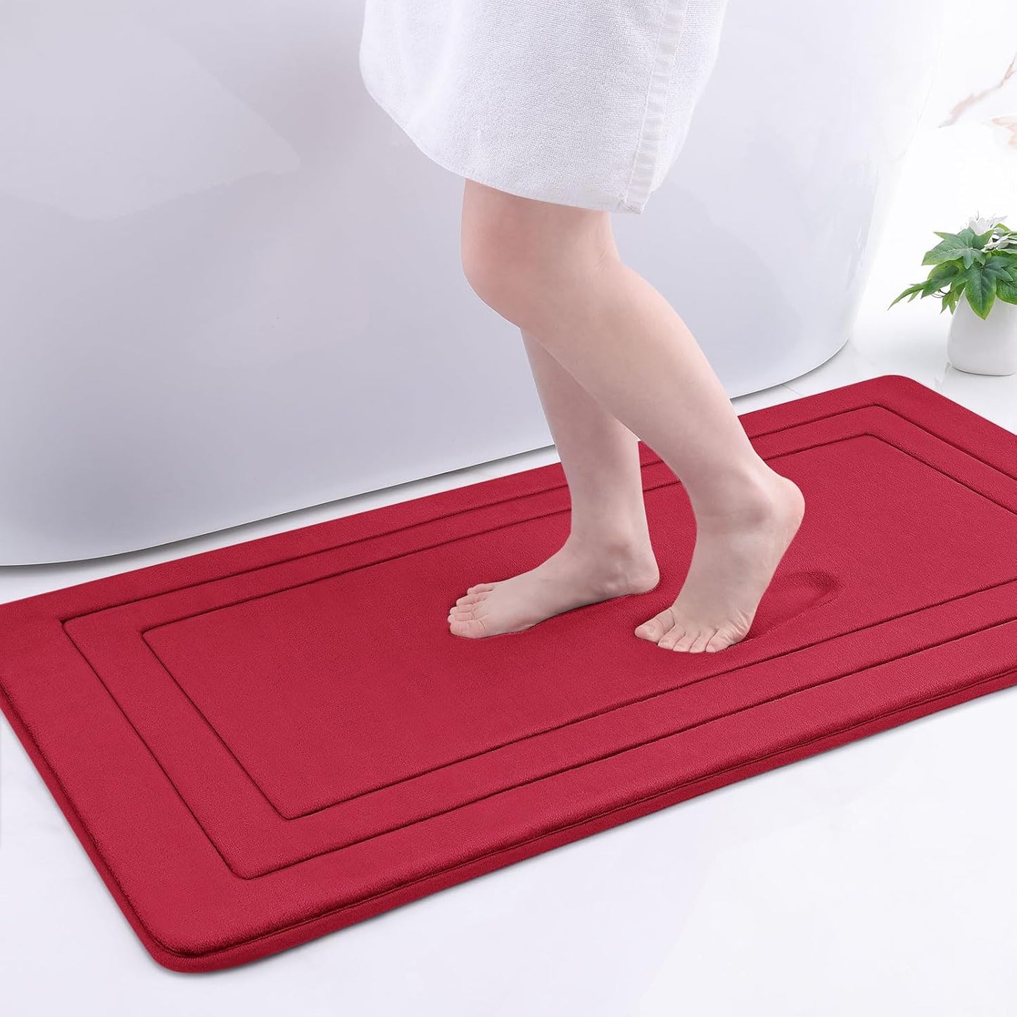 Arotive Memory Foam Bathroom Rug Mat 44x24, Ultra Soft and Absorbent Bath Mat, Machine Wash Dry, Comfortable Bath Rug Carpet for Bathroom Floor, Tub and Shower, Red