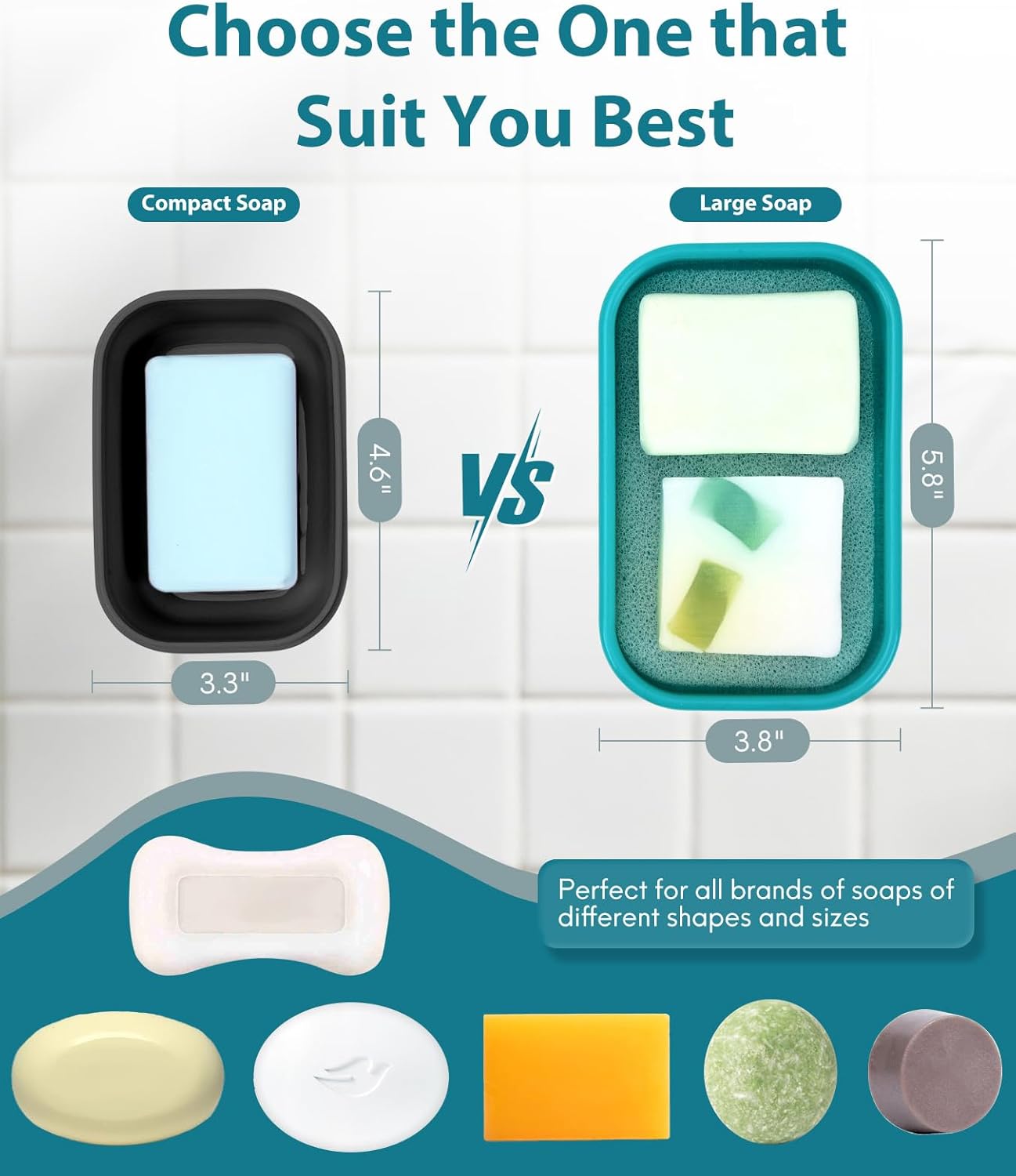 Quatish Solid Shampoo Bar Holder, Large Leakproof Travel Soap Case, Silicone Soap Box with Draining Layer, Enhanced Soap Container, Suitable for Camping, Gym, Bathroom, Outdoor Essentials, Green