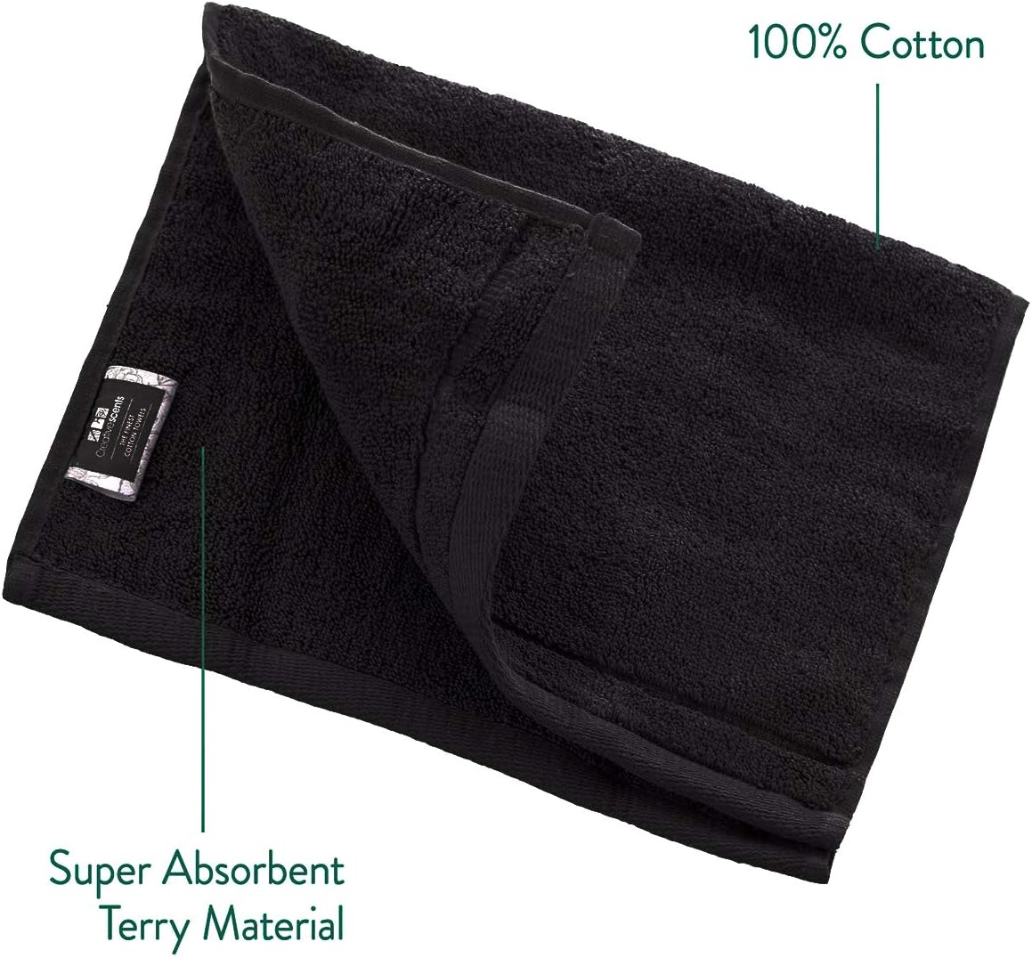 Cotton Fingertip Towels Set Black - 4 Pack - 11 x 18 Inches Decorative Small Extra-Absorbent and Soft Terry Towel for Bathroom - Powder Room, Guest and Housewarming Gift (Black)