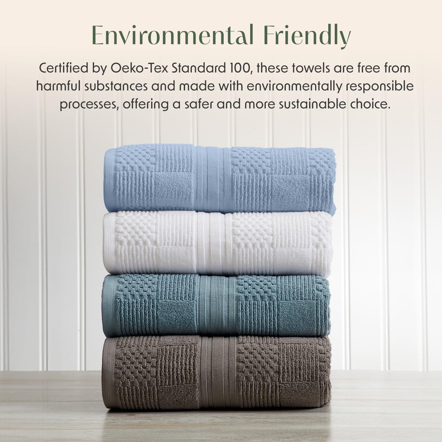 Springtree Home 100% Cotton Bathroom Towel Set | 6 Piece Set - Blue Towels | Geometric Textured Design | Absorbent & Quick-Dry | Oeko-TEX® Standard 100 Cotton | Myla Collection - Blue Cashmere