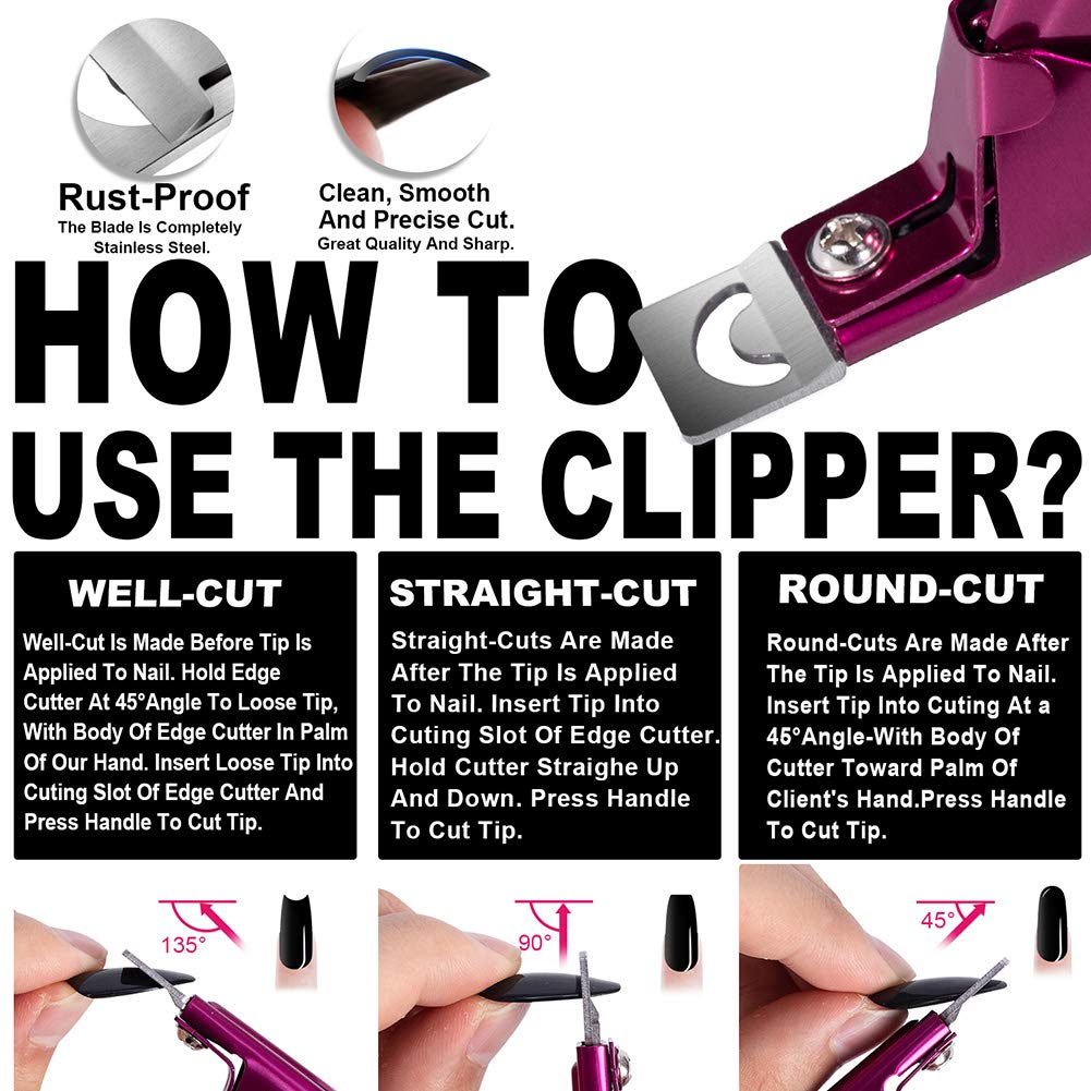 Elegant Violet Red Premium Adjustable Stainless Steel Artificial Acrylic Fake False Nail Tip Clipper Cutter Trimmer Manicure Pedicure Sharp Blade Clip Tool For Salon Home Nail Art Beauty Design DIY