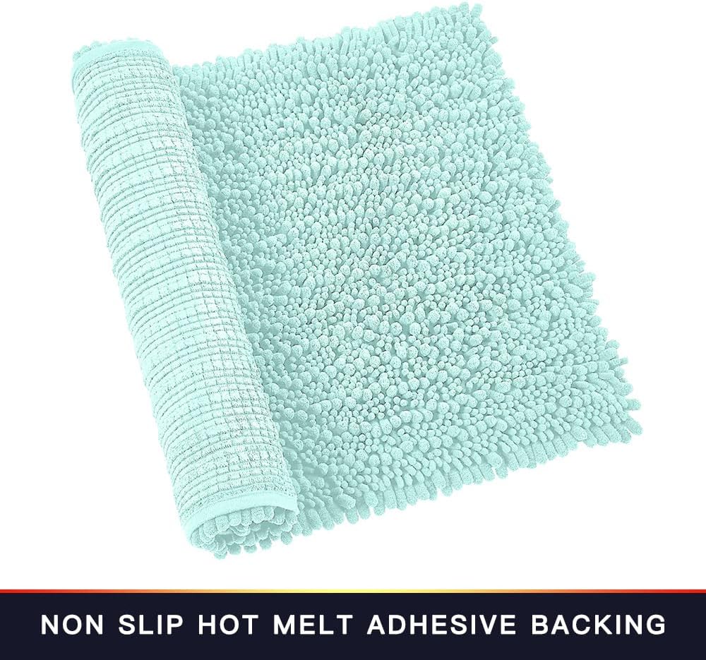 Walensee Large Bathroom Rug Non Slip Bath Mat (72x24 Inch Spa Blue) Water Absorbent Super Soft Shaggy Chenille Machine Washable Dry Extra Thick Perfect Absorbant Best Plush Carpet for Shower Floor