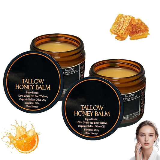 Tallow Honey Balm, Organic Grass-Fed Beef Tallow Balm with Raw Honey, Deeply Nourishes and Hydrates The Skin, Moisturizing Lip Cream, Natural Soothing Moisturizer for All Skin Type