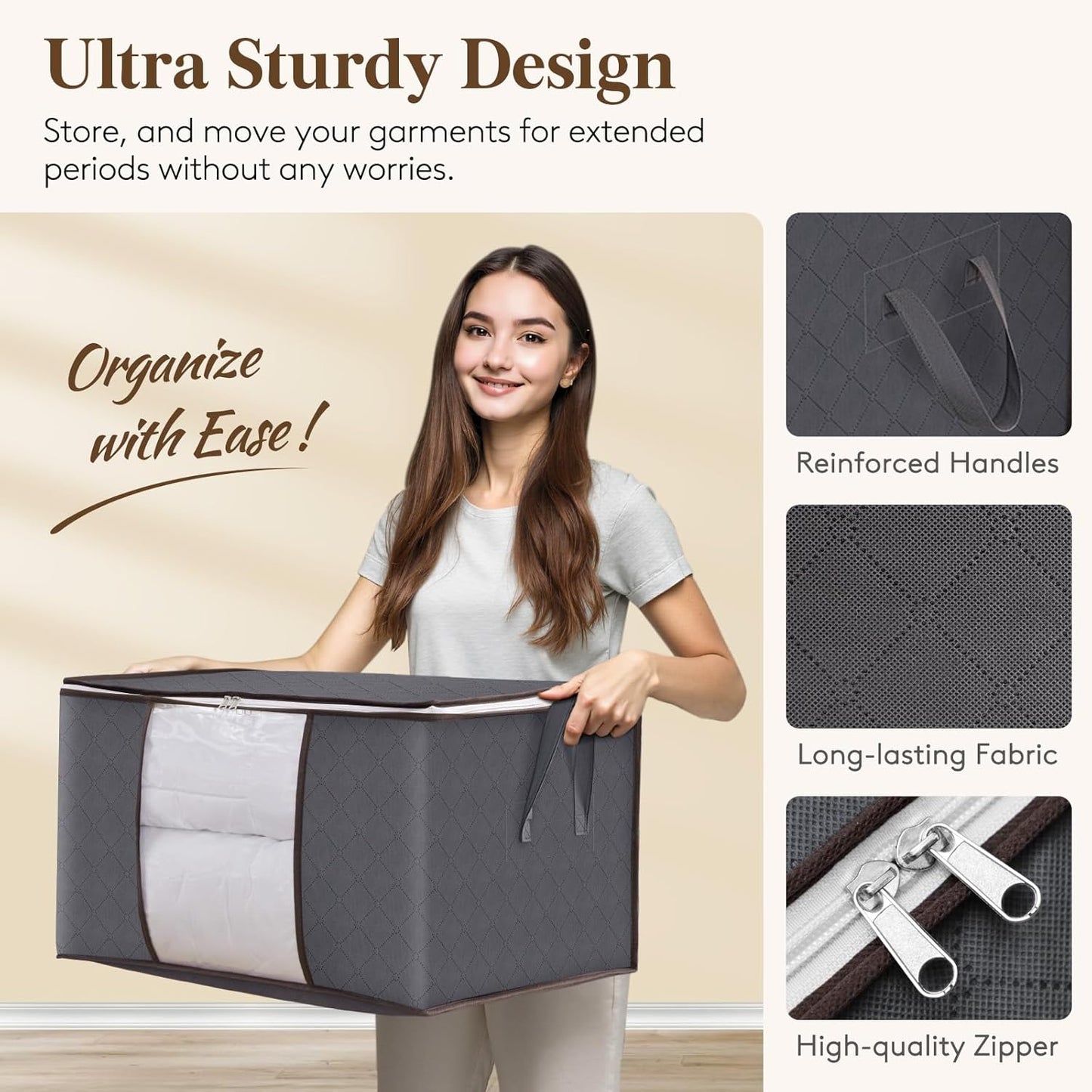 Lifewit 90L Large Storage Bags, 8 Pack Closet Organizers and Storage, Clothes Storage Bins with Lids, Foldable Storage Containers with Reinforced Handles for Clothing, Blanket, Bedding, Comforter Gray