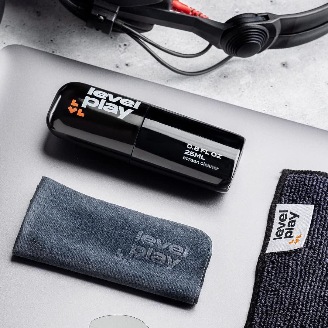 Levelplay Screen Cleaner Kit – Fingerprint-Resistant Touchscreen, Monitor & Lens Cleaner, Alcohol- and Ammonia-Free, Washable Microfiber Wipe (Small), 25 mL (0.85 fl oz) Spray Bottle