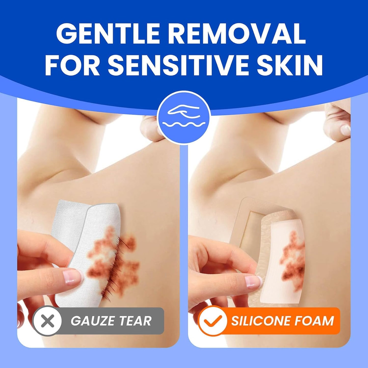 Large Waterproof Bandages 6x6 Silicone Foam Dressing for Sensitive Skin Wound Care, Adhesive Cohesive Pad with Border for First Aid, Post Surgical and Burn, Pressure, Scar Healing (5 PCS)