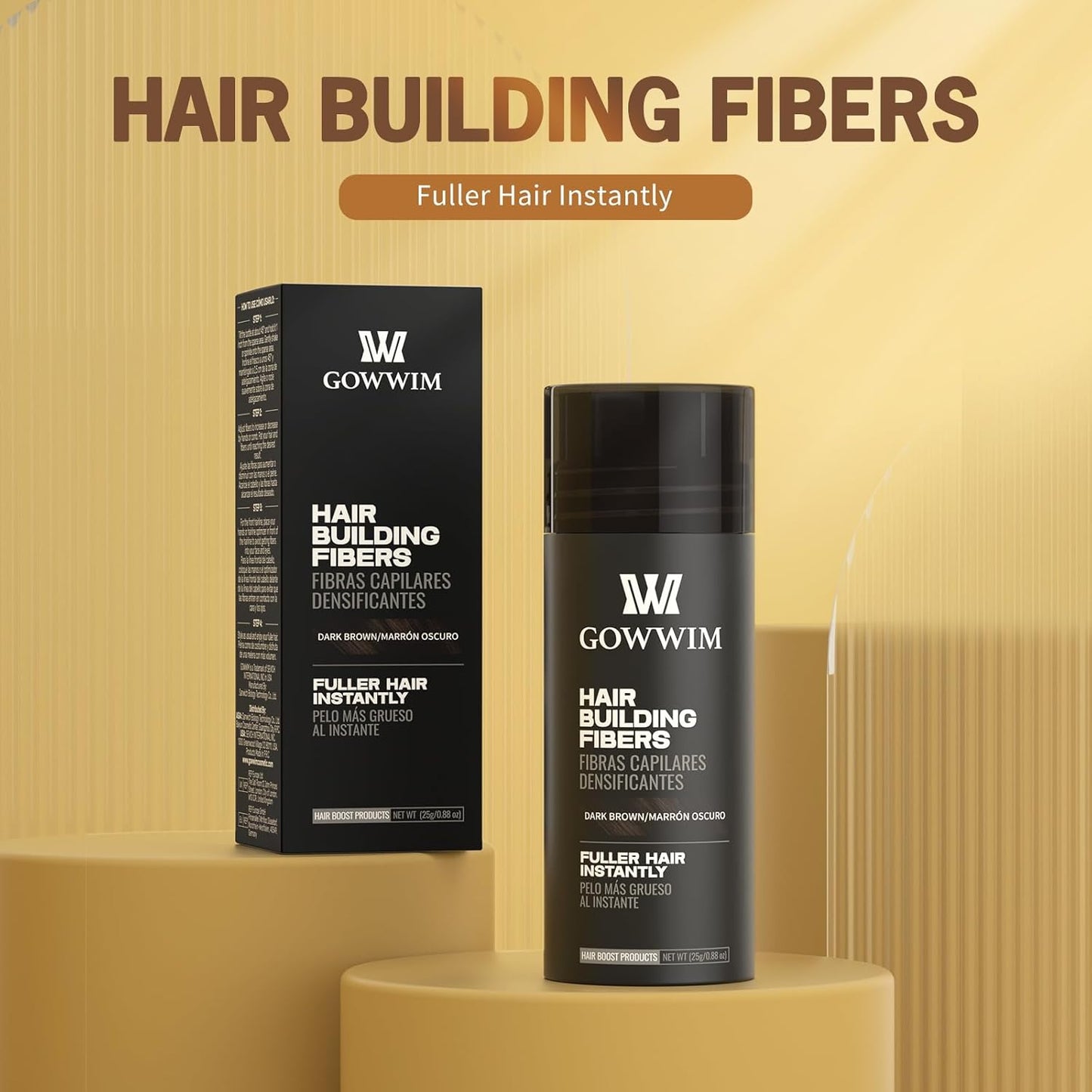 gowwim Hair Fibers for Thinning Hair 25g Hair Building Fibers 100% Undetectable,Instantly Cover Sparse Hair Areas-Bald Spots Cover Up. (Light Brown)