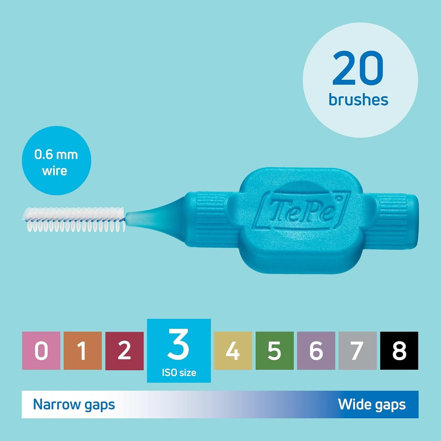 TePe Interdental Brushes Original | Size 5-0.8mm | 1 Pack of 20 Brushes (0.6 mm, Blue)