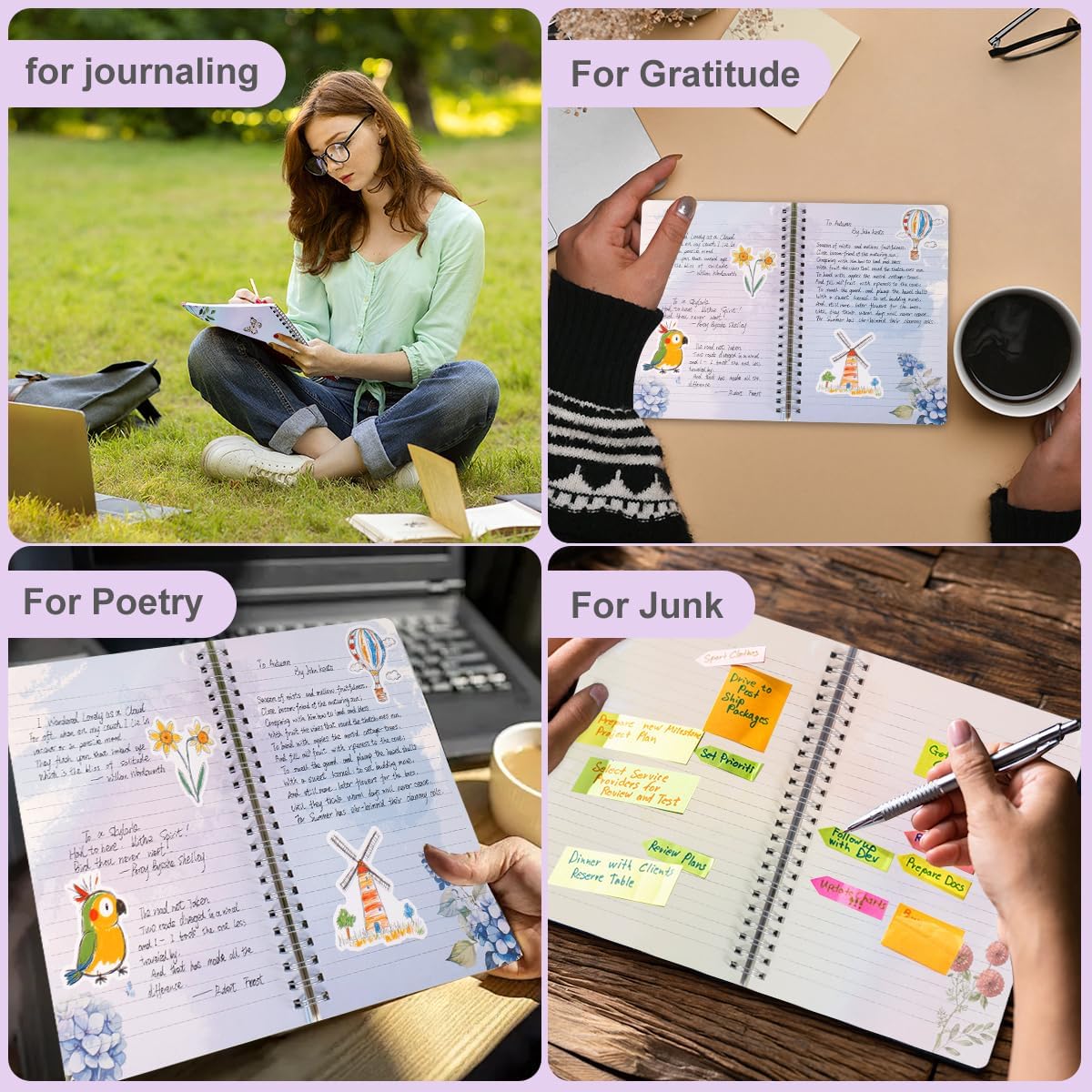 SIIXU Artistic Flower Dream Journal - Thick Hardcover Spiral Notebook with 160 Unique Pages, A5 Lined Notebooks for Poetry Drafting, Memo Keeping & Creative Junk Journaling, Pink