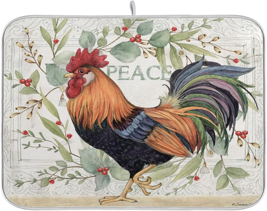 Farmhouse Rooster Farm Dish Drying Mats for Kitchen Drying Mat 16 x 18 Inch Absorbent Microfiber Drying Dish Mat Machine Washable Dish Rack Pad Dish Drainer Mat