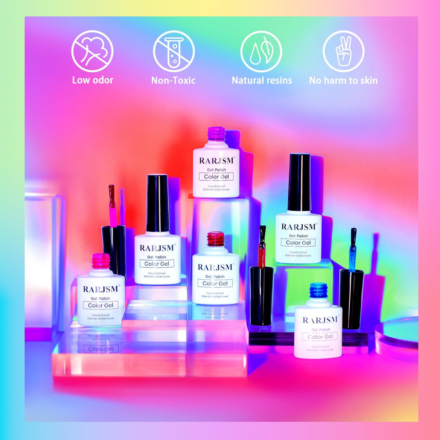 RARJSM Neon Jelly Gel Nail Polish Set 6pcs Clear Crytal Glass Yellow Blue Green Red Pink Purple Transparent Sheer Gel Varnish LED UV Curing Requires French Manicure Soad off Summer Iridescent Colors