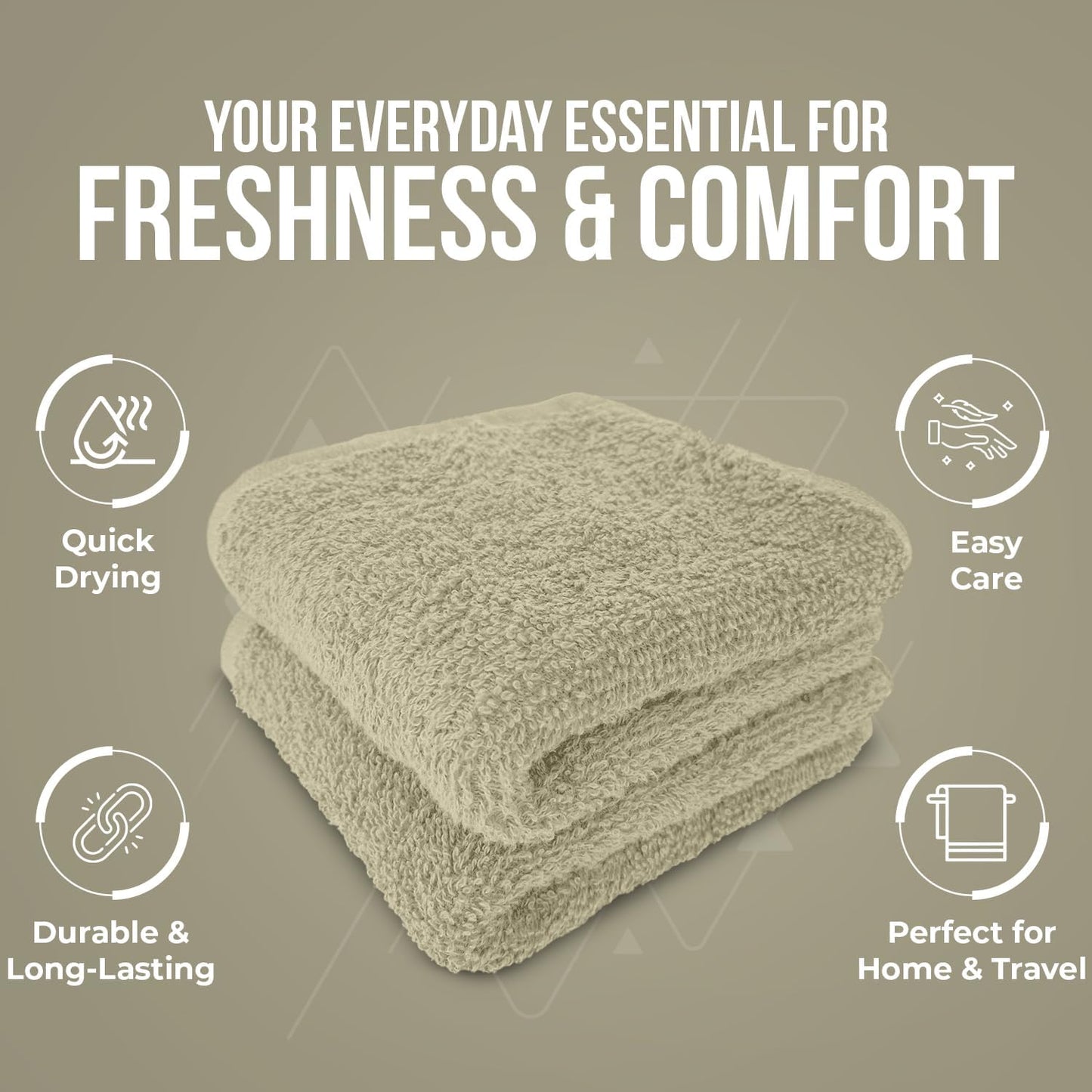 DAN RIVER 100% Cotton Wash Cloths 12 Pack [12x12] Soft & Absorbent Terry Cloth washcloths, Gym, Hotels & Spa Perfect for Everyday Use Fingertip Towels, Beige