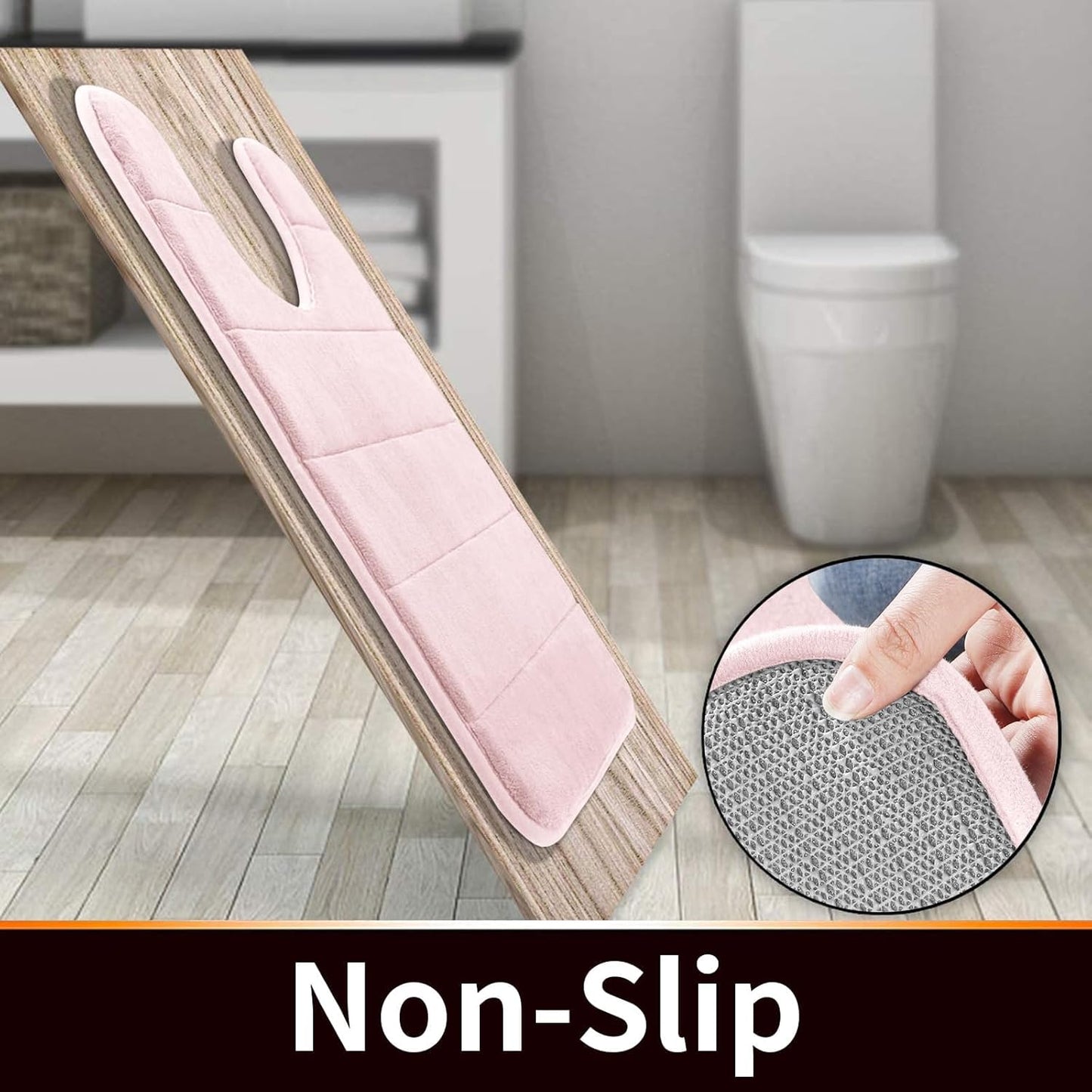 Yimobra Memory Foam Toilet Bath Mat U-Shaped, 24 X 20 Inches,Soft and Comfortable, Super Water Absorption, Non-Slip, Machine Wash and Easier to Dry for Bathroom Commode Contour Rug, Pink