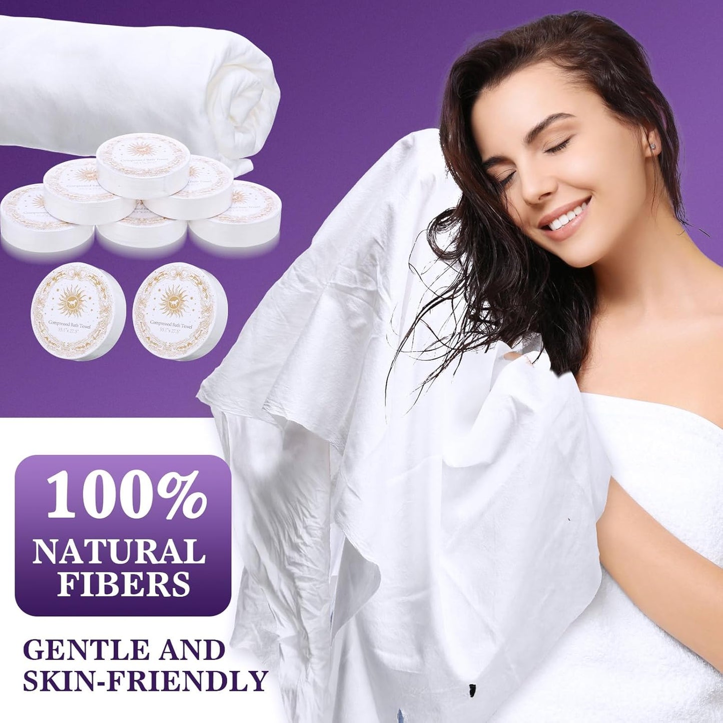 Nuenen 50 Pack Compressed Bath Towels 55.1 x 27.5 Disposable Large Bath Towel Reusable Suitable for Hotel Camping Sports Hiking Beach Swimming Vacation