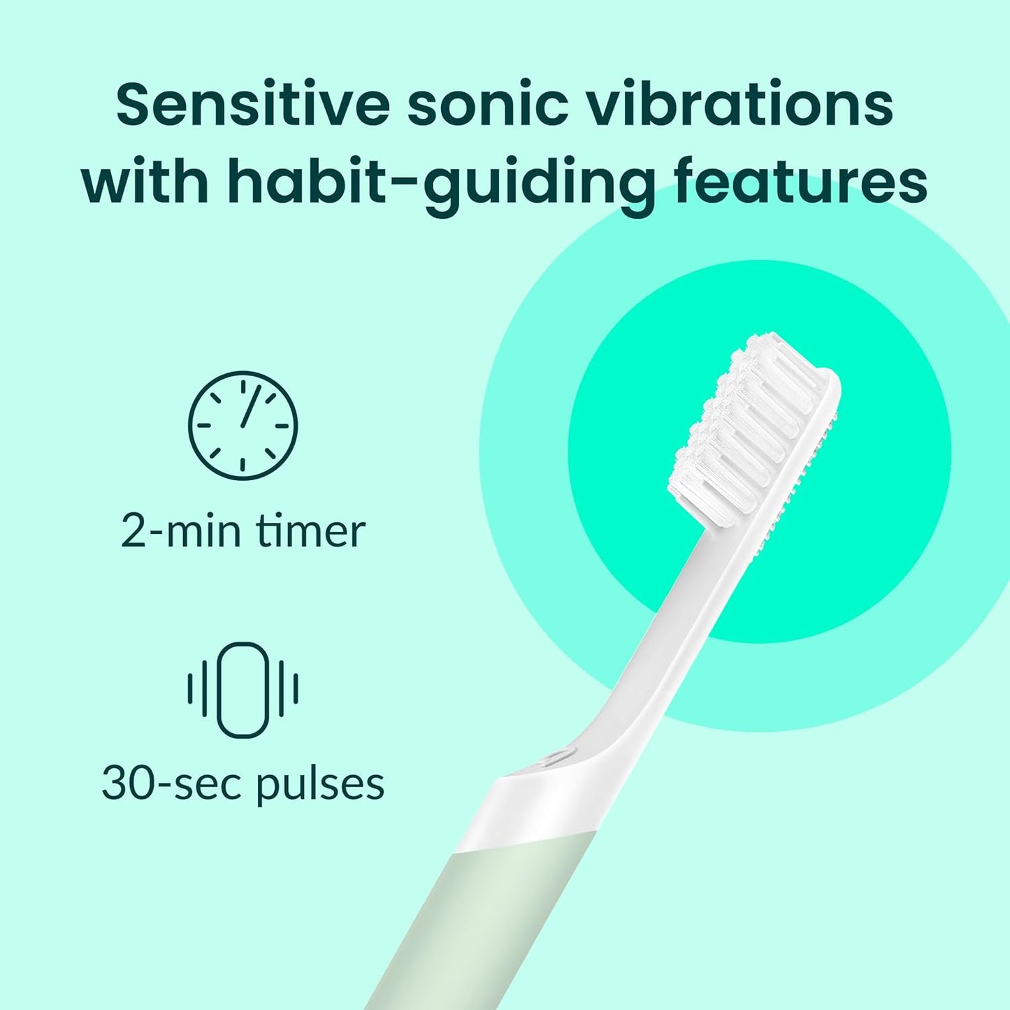 Quip Plastic Sonic Electric Toothbrush for Adults - Time Travel & Soft Bristles with Travel Case & Replacement Brush Head - 3 Month Battery Life - Sage Green