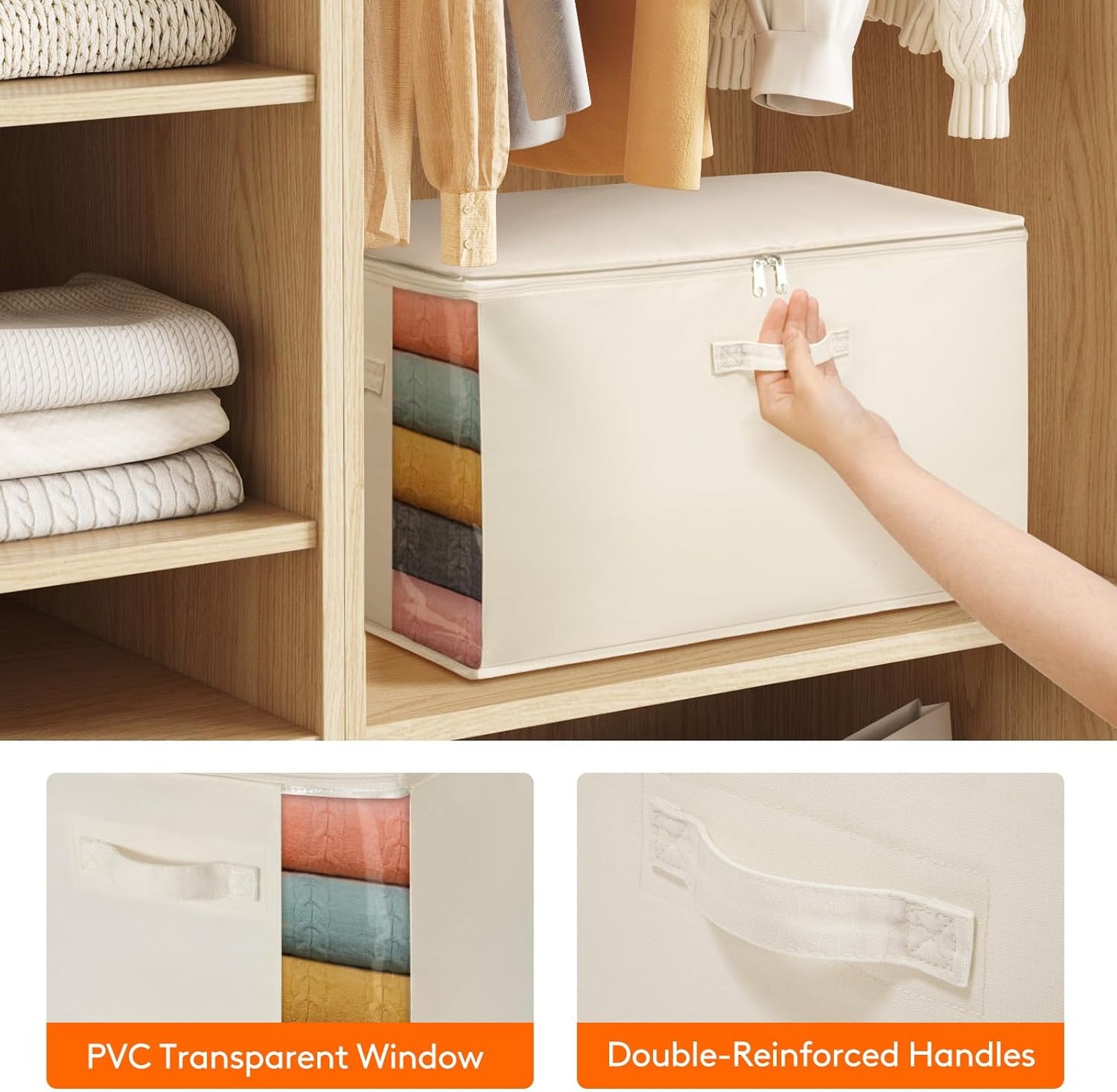 Lifewit Canvas Cotton Comforter Storage Bags with Zipper 6 Pack, 60L Breathable Foldable Clothing Containers, Linen Sweater Organizers Boxes for Clothes, Blankets, Pillows, Duvets, Bedding