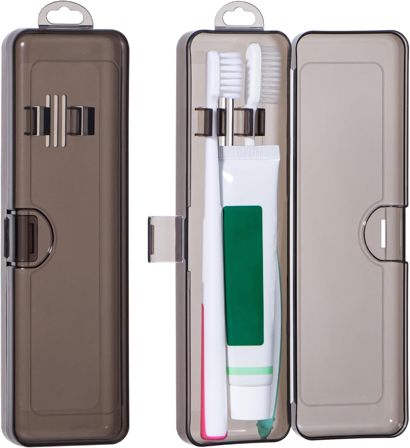 Toothbrush Travel Case 2 Pack, Clear Black Toothbrush Case Holder Travel Size Plastic Toothbrush Holder Toothpaste Storage Container Portable for Traveling, 7.87 x 2.36x 1.18”