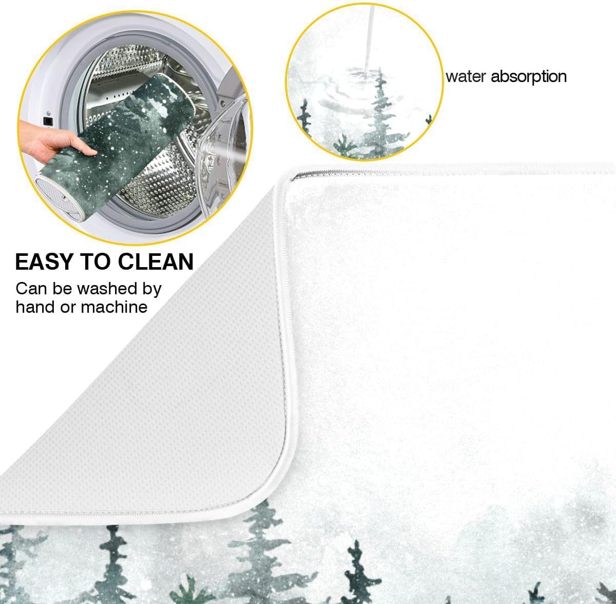 Winter Forest Scenery Dish Drying Mat for Kitchen Christmas Tree Snow Xmas Microfiber Drying Mats Absorbent Reversible Dish Pad Medium Dish Draining Mat 16x18 inch