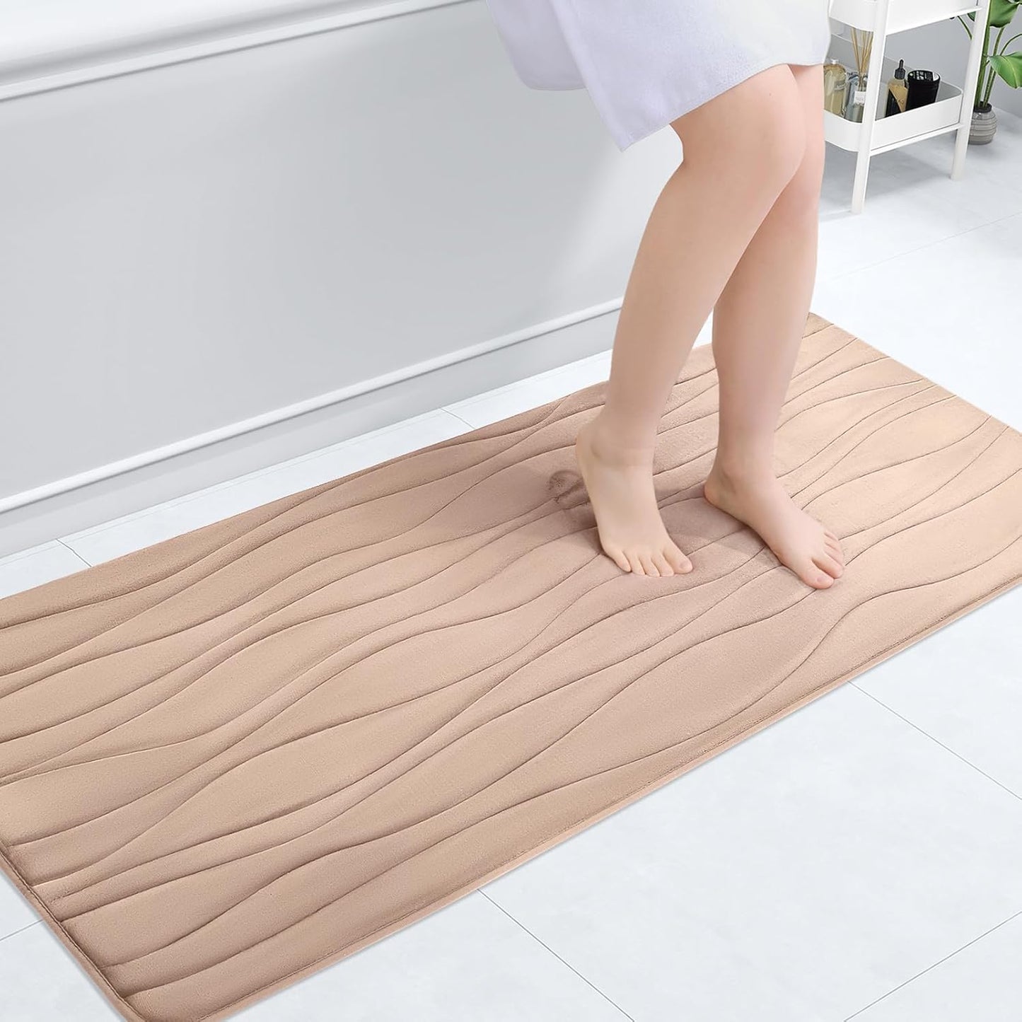 Buganda Memory Foam Bathroom Rug Mat 47x20, Extra Soft and Absorbent Bath Mats, Non-Slip and Machine Washable Bath Rugs for Bathroom Floor,Tub and Shower, Camel