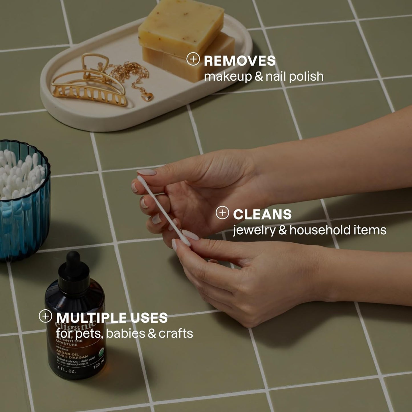 Cliganic Organic Cotton Swabs, 400 Count - 100% Pure Natural Cotton, Chlorine-Free Hypoallergenic, Soft, Gentle & Absorbent Paper Buds